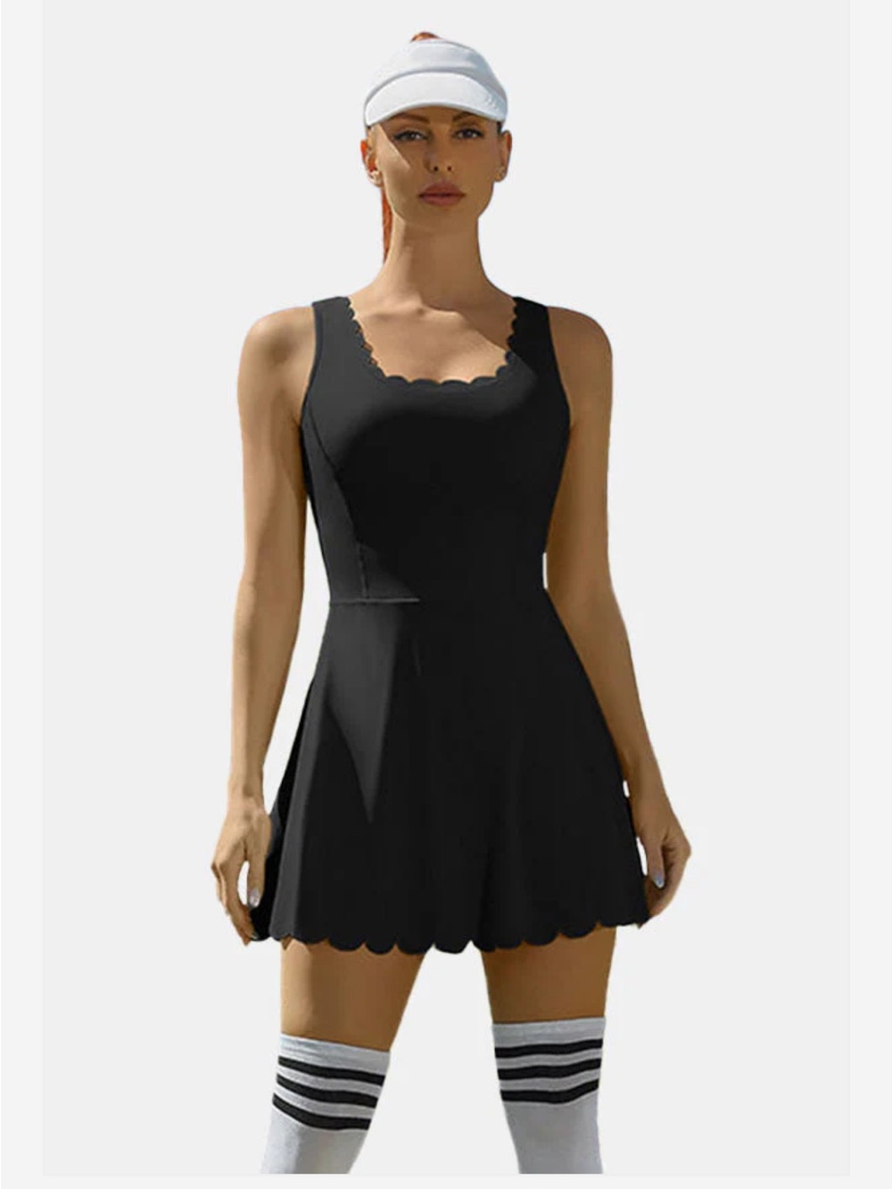 NEW Attraco Black Athletic Tennis Dress With Scalloped Edges Size XL NWT